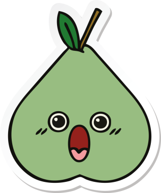 Bir insan tarafından çizilmiş şirin yeşil bir armut çıkartması.