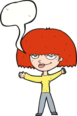 Bir insan tarafından çizilmiş konuşma balonu olan kendini beğenmiş bir kadın.