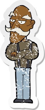 Bir karikatürün gerilimli çıkartması bir insan tarafından çizilmiş yaşlı bir adamı sıkar.