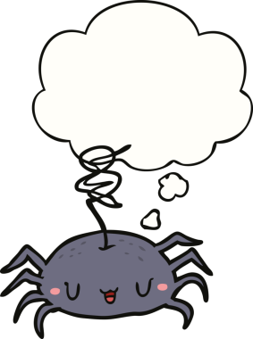 Bir insan tarafından çizilmiş düşünce baloncuklu çizgi film örümceği