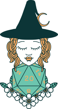 Retro Dövme Tarzı İnsan Cadı Doğal 20 zar atışıyla Bir insan tarafından çizilmiş