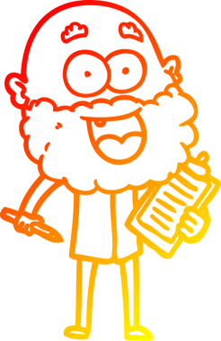 İnsan tarafından çizilmiş notlar için sakallı ve klipsli çılgın bir çizgi film çizimi.