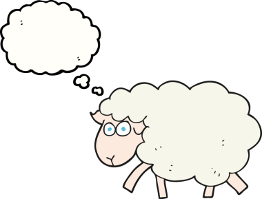 Bir insan tarafından çizilmiş serbest çizim balon karikatür koyunu.