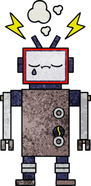 Bir insan tarafından çizilmiş bir robotun retro grunge dokusu