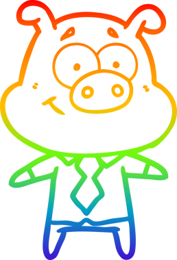 Gökkuşağı gradyan çizimi mutlu çizgi film karakteri bir insan tarafından çizilmiş domuz patron