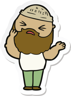 Bir insan tarafından çizilmiş sakallı bir karikatür adamın çıkartması.