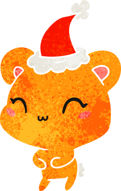 Bir insan tarafından çizilmiş Kawaii ayısının eski bir Noel karikatürü.