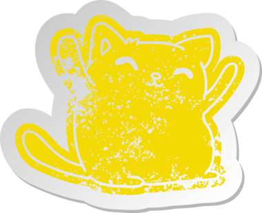 Bir insan tarafından çizilmiş sevimli kawaii kedisinin sıkıntılı eski çizgi film çıkartması.