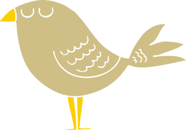 Bir insan tarafından çizilmiş düz renkli çizgi film kuşu