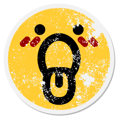 Bir insan tarafından çizilmiş bitkin, soluk soluğa, dairesel bir etiket.