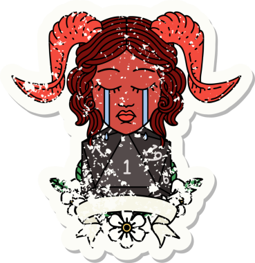 Retro Dövme Tarzı Ağlama Ağlama Yüzü Bir insan tarafından çizilmiş doğal bir d20