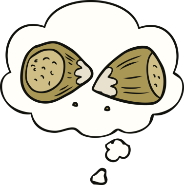 Bir insan tarafından çizilmiş düşünce baloncuklu fındıklar.