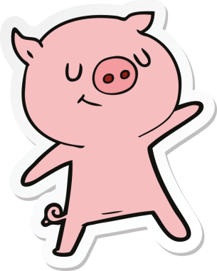 Bir insan tarafından çizilmiş mutlu çizgi film domuzu çıkartması.