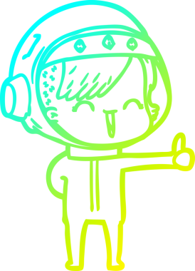 Bir insan tarafından çizilmiş mutlu bir uzay kızının soğuk çizgi çizimi.