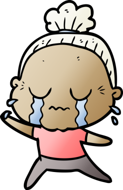 Bir insan tarafından çizilmiş ağlayan yaşlı kadın çizgi filmi.