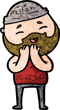 Bir insan tarafından çizilmiş mutlu sakallı bir adam.