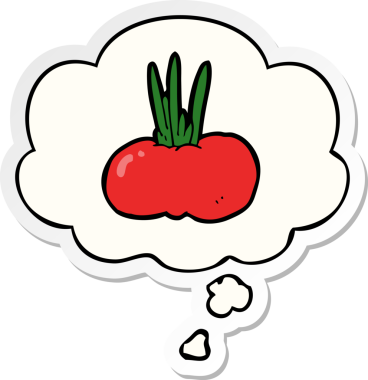 Düşünce baloncuğu insan tarafından çizilmiş bir çıkartma olan sebze çizgi filmi.