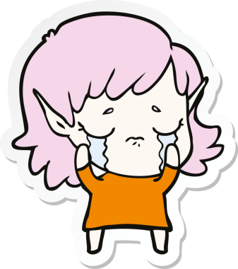 Bir insan tarafından çizilmiş ağlayan bir elf kızının çıkartması.