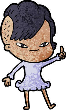 Bir insan tarafından çizilmiş hippi saç kesimli sevimli bir çizgi film kızı.