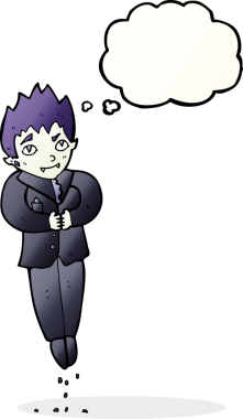 Bir insan tarafından çizilmiş düşünce balonlu uçan vampir çizgi filmi.