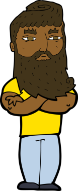 Bir insan tarafından çizilmiş sakallı ciddi bir adam çizgi filmi.