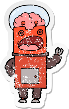 Bir insan tarafından çizilmiş karikatür robotunun sıkıntılı çıkartması.