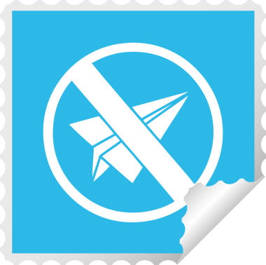 Bir insan tarafından çizilmesine izin verilmeyen kağıt uçağın kare soyma etiketi.