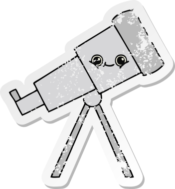 Bir insan tarafından çizilmiş sevimli bir teleskobun sıkıntılı çıkartması.