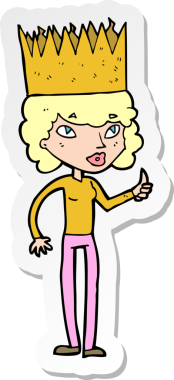 Bir insan tarafından çizilmiş taç giyen bir çizgi film karakterinin çıkartması.