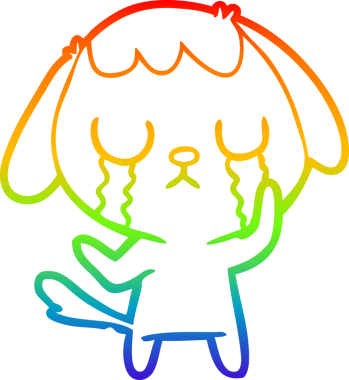 Gökkuşağı gradyan çizimi bir insan tarafından çizilmiş şirin bir çizgi köpeğin ağlaması.