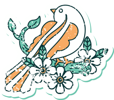 Bir insan tarafından çizilmiş bir daldaki kuşun sembolik dövmesi.