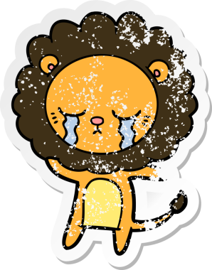 Bir insan tarafından çizilmiş ağlayan çizgi film aslanının sıkıntılı çıkartması.