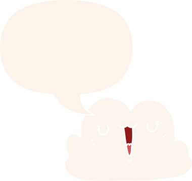 Konuşma baloncuğu olan sevimli çizgi film bulutu bir insan tarafından çizilmiş.