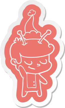 Bir insan tarafından çizilmiş Noel Baba şapkası giyen bir uzay adamının dostça bir çizgi film çıkartması.