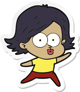 Bir insan tarafından çizilmiş somurtkan bir çizgi film kızının çıkartması.