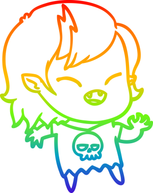 Gökkuşağı gradyan çizgi çizimi Bir insan tarafından çizilmiş gülen vampir kız çizgi filmi