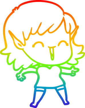 Gökkuşağı gradyan çizgi çizimi bir insan tarafından çizilmiş bir elf kızı