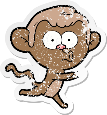 Bir insan tarafından çizilmiş karikatür kornalı maymunun sıkıntılı çıkartması.