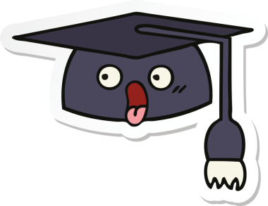 Bir insan tarafından çizilmiş şirin bir çizgi film mezuniyet şapkasının çıkartması.