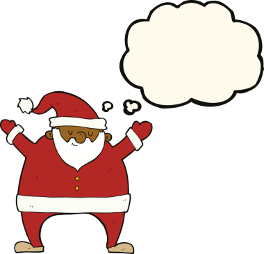 Bir insan tarafından çizilmiş düşünce baloncuklu Noel Baba çizgi filmi.