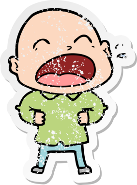 Bir insan tarafından çizilmiş kel bir adam diye bağıran bir çizgi film çıkartması.