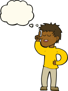 Bir insan tarafından çizilmiş düşünce baloncuğu fikri olan çizgi film adamı.