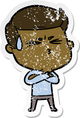 Bir insan tarafından çizilmiş terleyen bir çizgi film karakterinin sıkıntılı çıkartması.