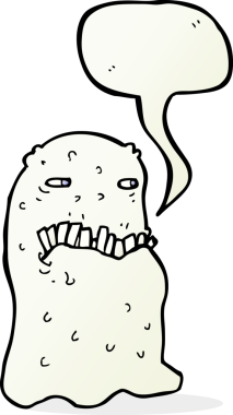 Bir insan tarafından çizilmiş konuşma balonlu iğrenç bir hayalet.