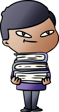 Bir insan tarafından çizilmiş kitapları olan çizgi film çocuğu.