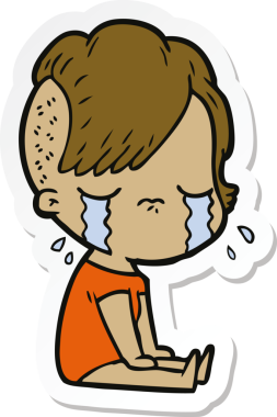 Bir insan tarafından çizilmiş, ağlayan bir kızın çıkartması.