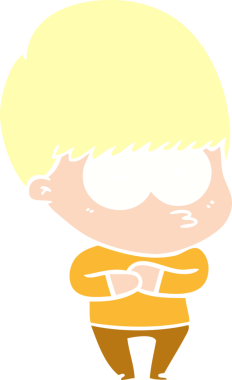 Bir insan tarafından çizilmiş düz renkli çizgi film çocuğu.