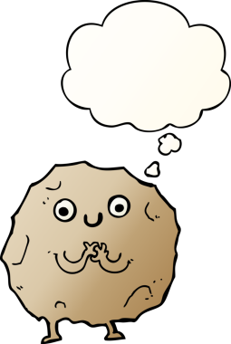 Düşünce baloncuklu çizgi film karakteri bir insan tarafından çizilmiş.