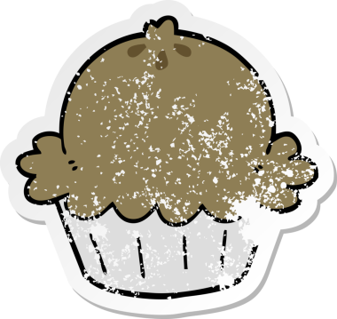 Bir insan tarafından çizilmiş şirin bir karikatür pastasının sıkıntılı çıkartması.