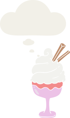 Düşünce baloncuklu karikatür dondurması insan tarafından çizilmiş.